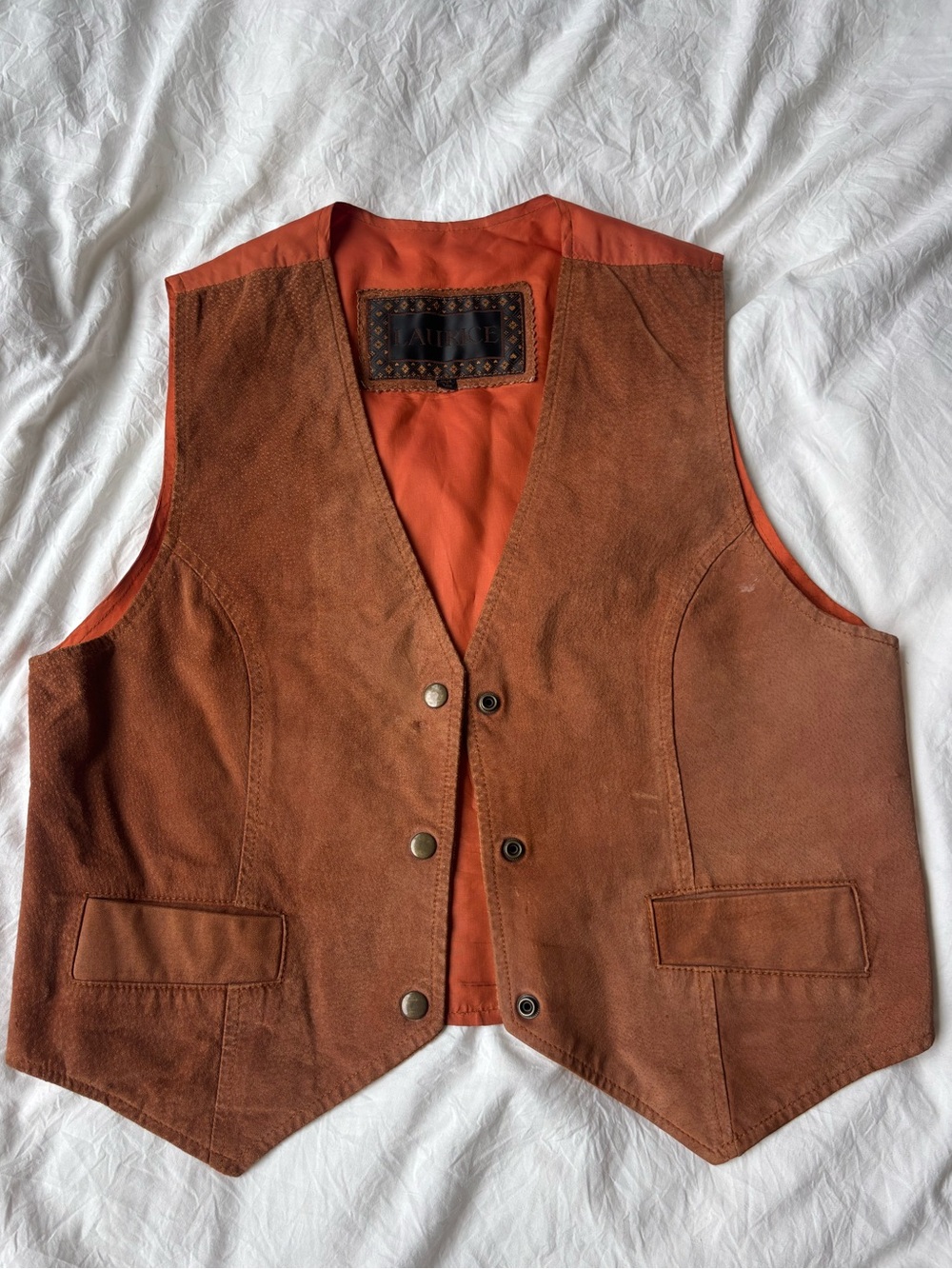 Vintage 80s/90s Laurice Genuine Leather Cognac Brown Vest